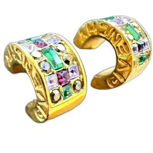 GIVENCHY Crystal Rhinestone Multi color Half Hoop Gold tone Earrings